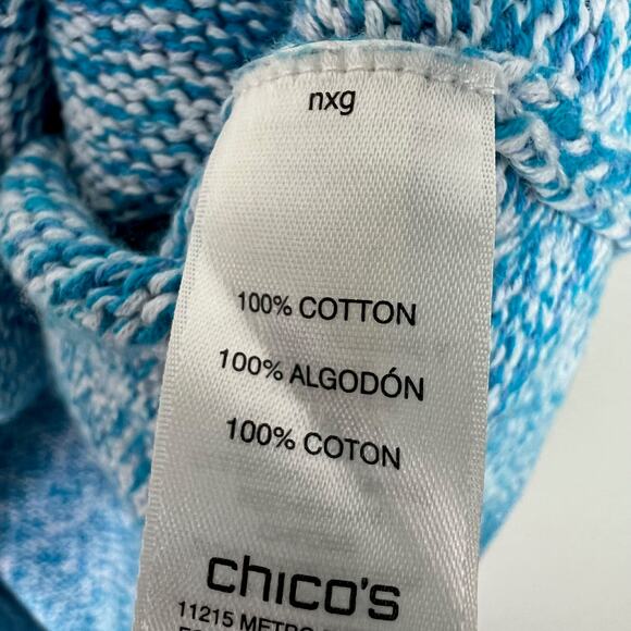 Chico's Blue and White Short Sleeve Knit Cotton Sweater Top Size 1 (U.S. Medium) - Picture 7 of 8